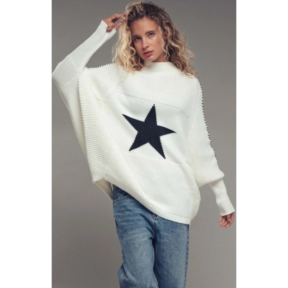 Urban Daizy M/L Oversized Star Sweater White Black Chunky Knit Slouchy Boho